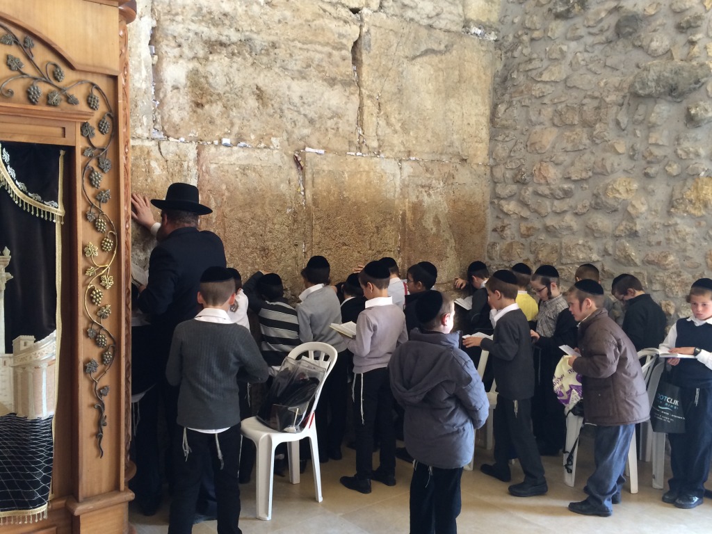 Kids praying at The Wailing Wall, Jerusalem 