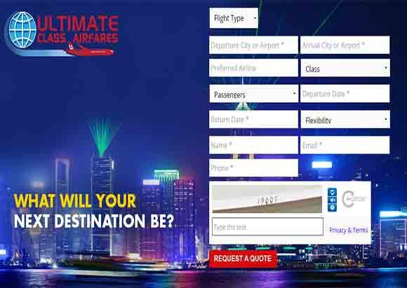 Ultimate Class Airlines Homepage (Image Source Ultimate Class Airfares) 