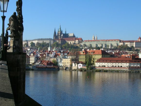 Prague Castle on the hillside in the distance
