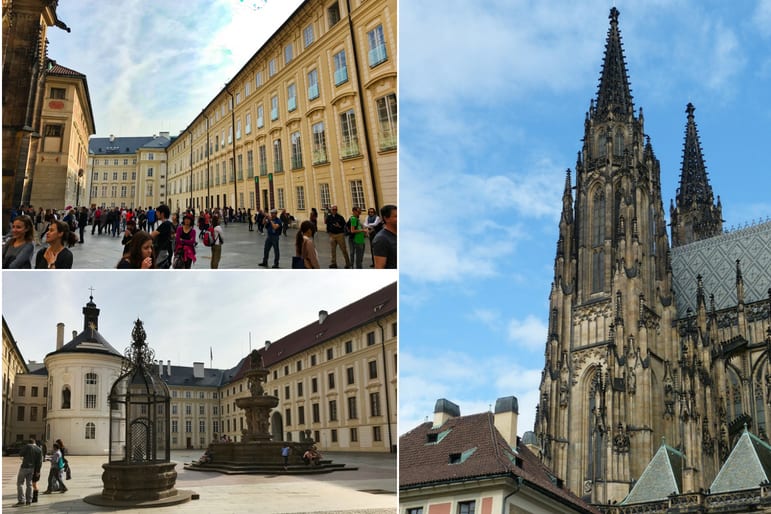 Prague Castle grounds, and a view of St. Vitus Cathedral