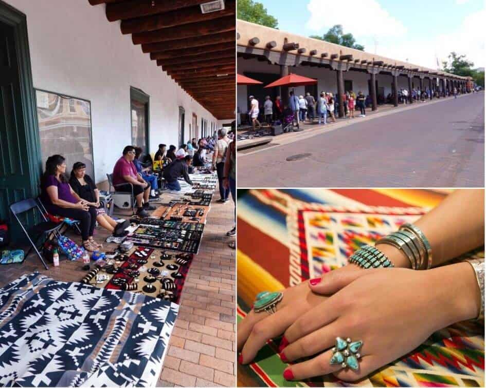 Santa Fe's Plaza where you can buy local Southwestern Jewelry